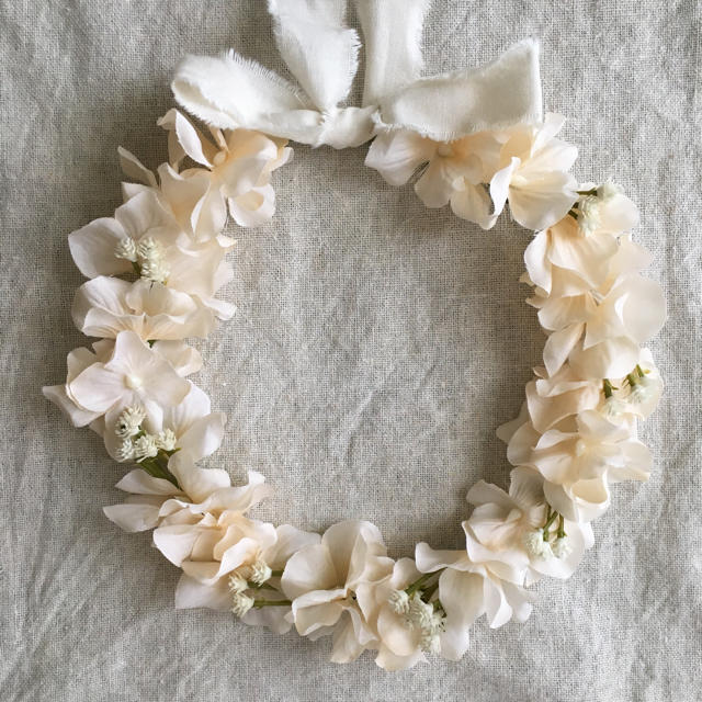 【no.16】 flower crown《ivory》35㎝ ハンドメイドのキッズ/ベビー(ファッション雑貨)の商品写真