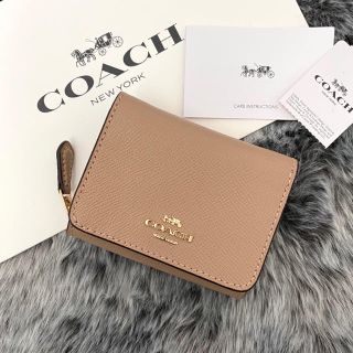 コーチ(COACH)の新品☆COACH(コーチ)  ベージュ グレージュ レッド  レザー 折り財布(財布)