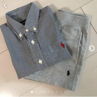 ラルフローレン(Ralph Lauren)のラルフローレン ブルーチェックシャツ  グレーショートパンツ セット 80(シャツ/カットソー)