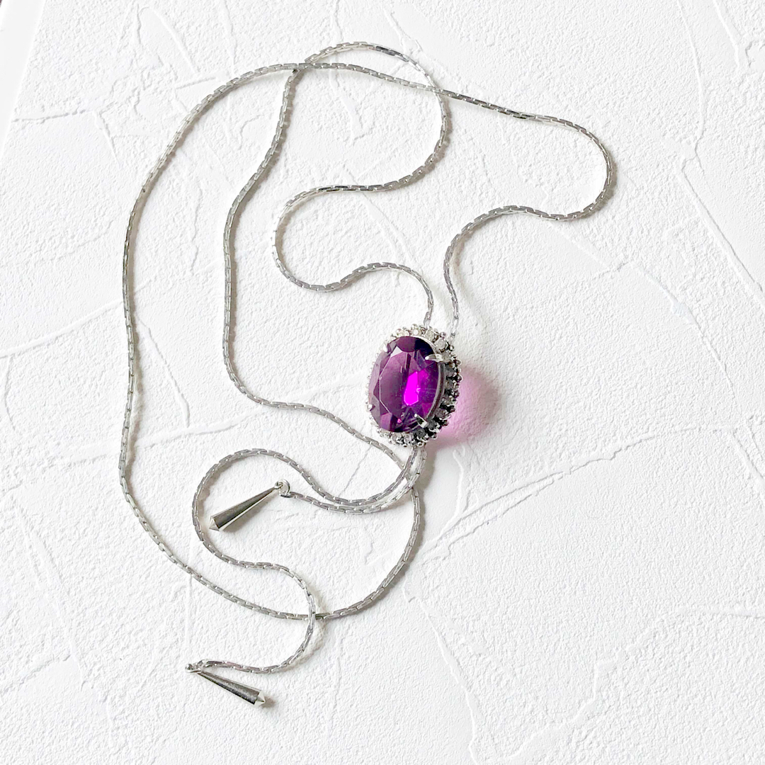 Grimoire(グリモワール)の最終お値下げ　ヴィンテージ シルバー パープル 紫 宝石 調節可能 ネックレス レディースのアクセサリー(ネックレス)の商品写真