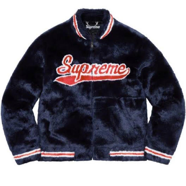 supreme faux fur jacket L navy古着