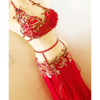 【新品】Irinaイリナベリーダンス衣装デザイナーズコスチューム赤レッド(衣装一式)