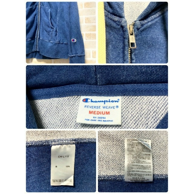 Champion(チャンピオン)の【極美品】古着屋購入 チャンピオン インディゴ ジップパーカー サイズM レディースのトップス(パーカー)の商品写真