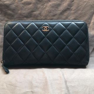 シャネル(CHANEL)のシャネル　CHANEL マトラッセ　ラウンド 長財布　黒×シルバー金具(財布)