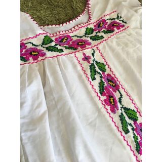 US》メキシコ メキシカンワンピース ロング 刺繍 コットン レディースM