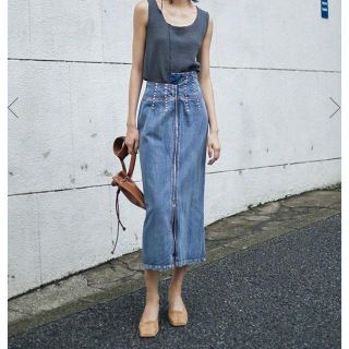 アメリヴィンテージ(Ameri VINTAGE)のAmeri アメリ スカート STUDS LINE DENIM SKIRT(ロングスカート)