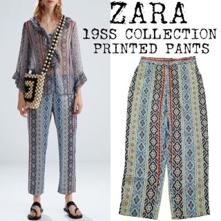 ザラ(ZARA)の★新品★ZARA★ザラ★スカーフ柄 イージーパンツ★サテン★水色★ペイズリー★M(カジュアルパンツ)