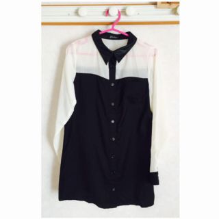 トップショップ(TOPSHOP)の襟がレザー♡バイカラーシャツワンピ(シャツ/ブラウス(長袖/七分))