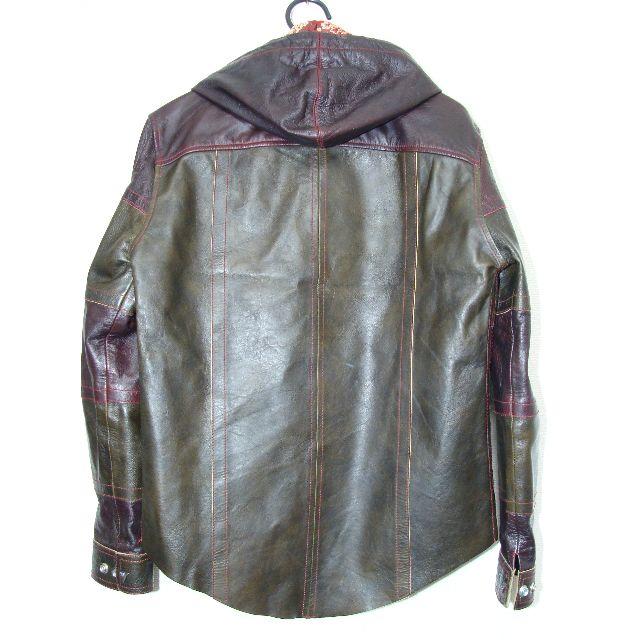 SKKINスキン牛皮革FXパネルレザーシャツパーカーフードジャケットシルバー メンズのジャケット/アウター(レザージャケット)の商品写真