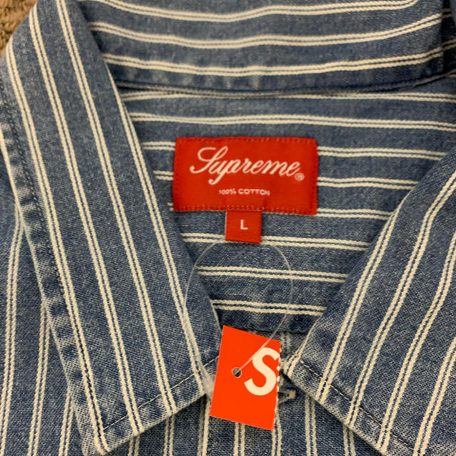 L シュプリーム ストライプ デニムシャツ 新品 supreme ロゴ