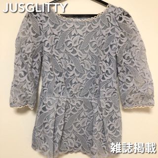 ジャスグリッティー(JUSGLITTY)のJUSGLITTY オーガンレースペムラムブラウス ブルー(シャツ/ブラウス(長袖/七分))