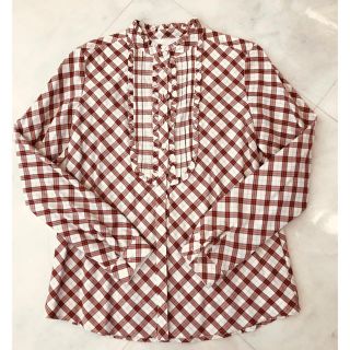 バーバリーブルーレーベル(BURBERRY BLUE LABEL)のバーバリーブルーレーベル　チェックフリルブラウス（美品）(シャツ/ブラウス(長袖/七分))