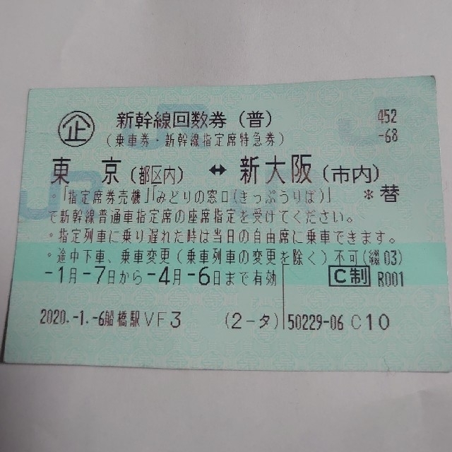 新大阪駅 東京 新幹線回数券4枚セットです