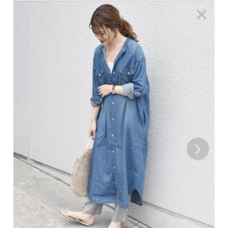 シップスフォーウィメン(SHIPS for women)のSHIPS別注　Wrangler ノーカラーデニムシャツワンピース(ロングワンピース/マキシワンピース)