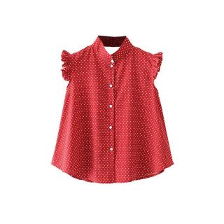 ザラ(ZARA)の1212★春新作 赤 red 水玉 ドット ノースリーブ フリル シャツブラウス(シャツ/ブラウス(半袖/袖なし))