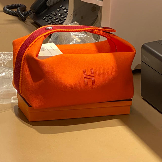 エルメス HERMES ブリッド・ア・ブラック オレンジ　シルバー金具 キャンバス レディース ポーチ