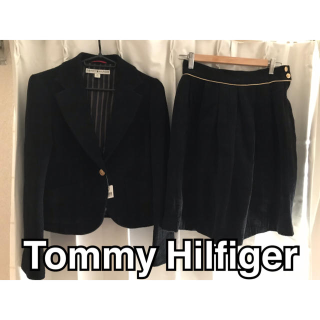 TOMMY HILFIGER(トミーヒルフィガー)の美品、Tommy Hilfiger、スカートスーツ、黒コーデュロイ、ベロア、s レディースのスカート(ひざ丈スカート)の商品写真