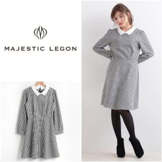 マジェスティックレゴン(MAJESTIC LEGON)の【新品】マジェスティックレゴン 2way襟付チェックワンピース ブラック(ひざ丈ワンピース)