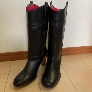 ソニアリキエル(SONIA RYKIEL)のソニア リキエル 本革 ブーツ 黒 ピンクステッチ(ブーツ)