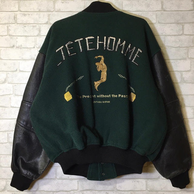 【TETE HOMME】テットオム 牛袖革 スタジャン ビッグワッペン/free