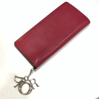 ディオール(Dior)のDIOR ディオール  長財布　ウォレット　レッド　赤　グレー(財布)