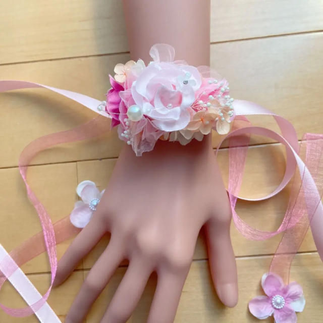 花かんむり♡リストブーケ♡花ピン ピンク♡オレンジ - ヘッドドレス