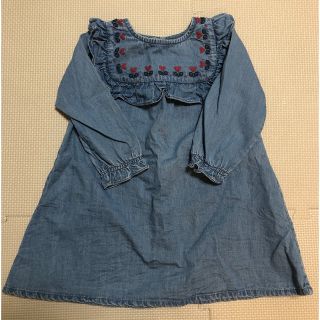 ボンポワン(Bonpoint)の【美品】BONTON☆刺繍デニムワンピース18m(ワンピース)