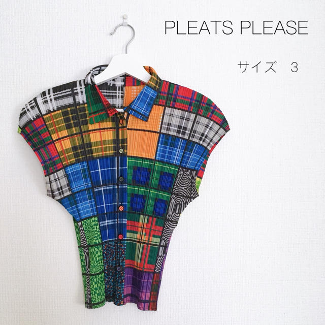 PLEATS PLEASE ISSEY MIYAKE(プリーツプリーズイッセイミヤケ)のPLEATS PLEASE プリーツプリーズ　パッチワーク柄　トップス レディースのトップス(カットソー(半袖/袖なし))の商品写真