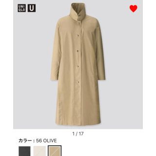 ユニクロ(UNIQLO)のUNIQLO U ライトロングコート　オリーブM 試着のみ美品(スプリングコート)