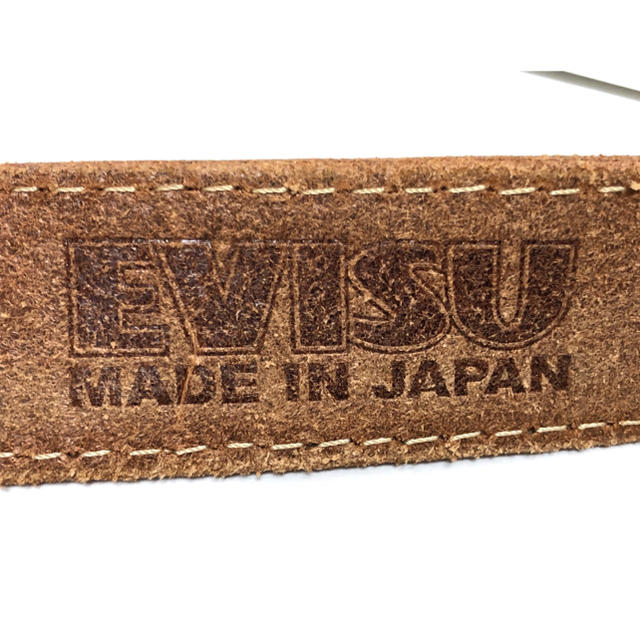 エヴィス/EVISU/レザー/総柄/ベルト/真鍮/デカバックル/ブラウン/カモメ