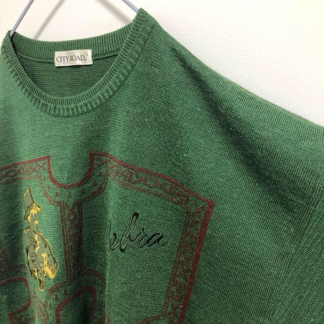 【希少】シティーロード サマーニット 古着 90s used 刺繍 グリーン メンズのトップス(ニット/セーター)の商品写真