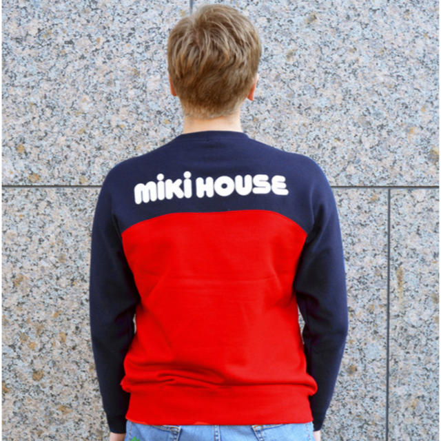 mikihouse(ミキハウス)のバックロゴトレーナー（大人用）赤×紺 メンズのトップス(スウェット)の商品写真