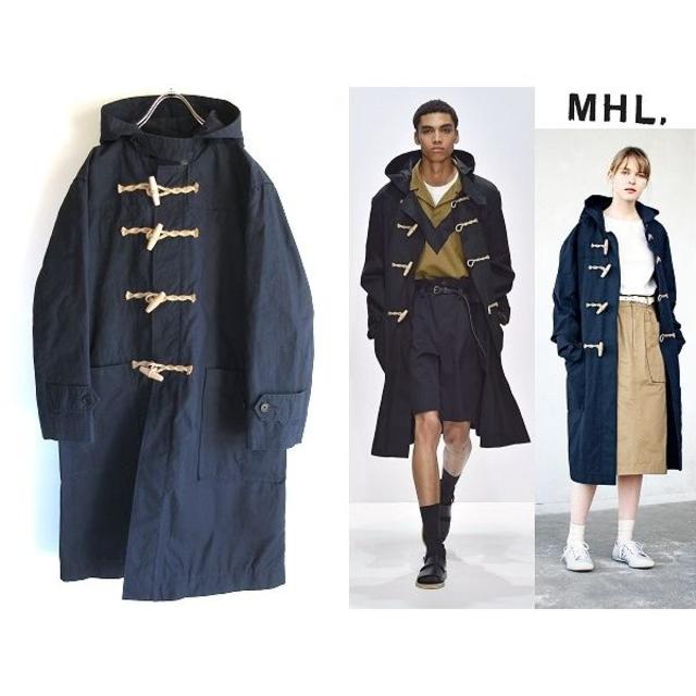 カラーネイビー美品 MHL. 18SS スコットランド製生地 コットンダッフルコート S