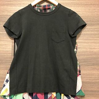 サカイ(sacai)のsacai  チェックプリーツTシャツ ブラック(Tシャツ(半袖/袖なし))