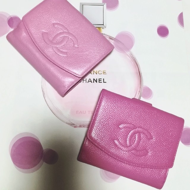 画像確認用♥CHANELキャビアスキンデカココピンク折財布 - www