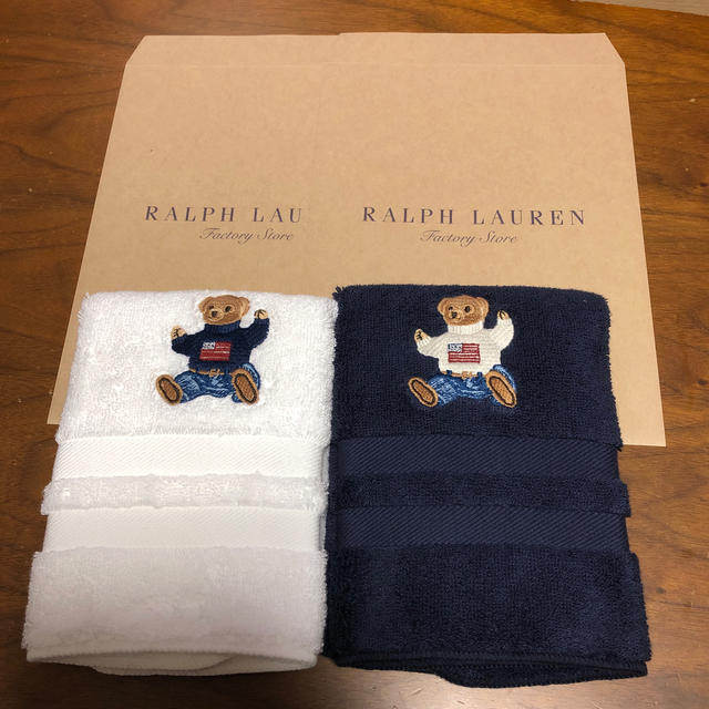 Ralph Lauren(ラルフローレン)の🐎ラルフローレンウォッシュタオル🐎　2枚セット　ホワイト&ネイビー インテリア/住まい/日用品の日用品/生活雑貨/旅行(タオル/バス用品)の商品写真