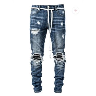 オフホワイト(OFF-WHITE)の美品　lakenzie BIKER PATCH DENIM MID BLUE (デニム/ジーンズ)