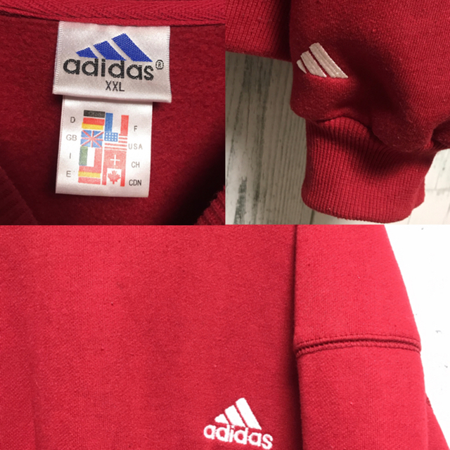 adidas(アディダス)の【激レア】★アディダス ビッグシルエット 万国旗タグ 刺繍ロゴ 赤 90's  メンズのトップス(スウェット)の商品写真