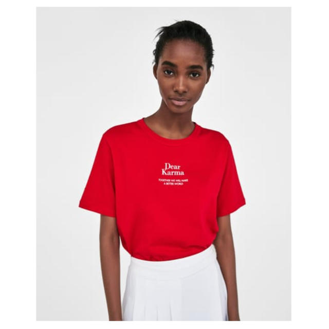 ZARA(ザラ)のZARA Tシャツ 赤 S レディースのトップス(Tシャツ(半袖/袖なし))の商品写真