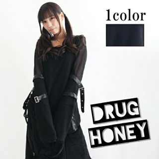 ファンキーフルーツ(FUNKY FRUIT)の【DrugHoney】袖ベルト装飾メッシュ重ねカットソー(カットソー(長袖/七分))