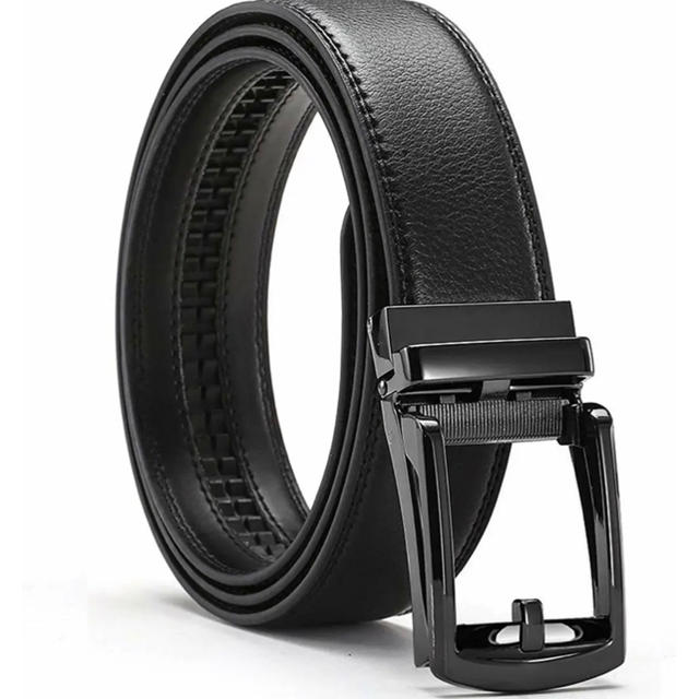 上品の革 メンズベルト ブラック ビジネス用可 オートロック式