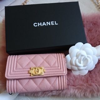 シャネル(CHANEL)のボーイシャネル　カードケース　コインケース　名刺入れ　ピンク　キャビアスキン(その他)