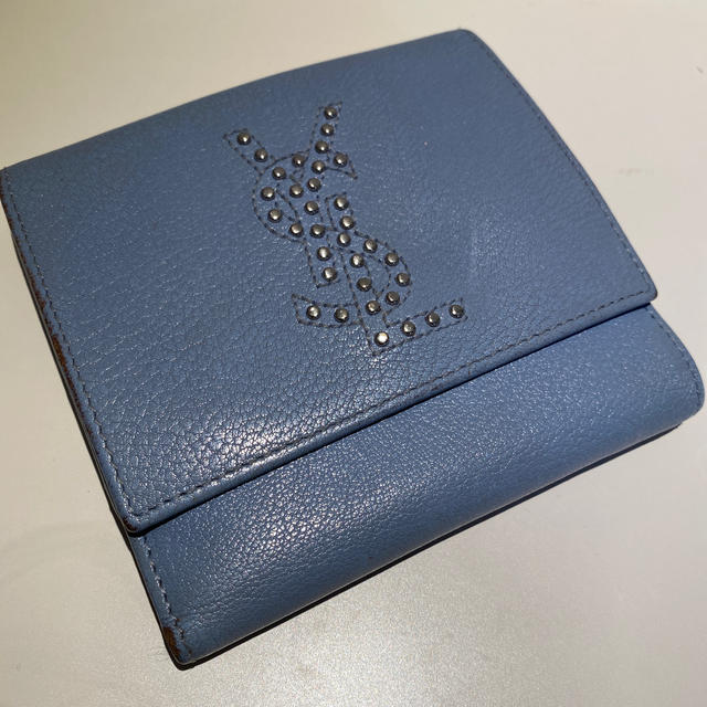 イヴ・サンローラン 二つ折り財布 レザー  スタッズ　YSL