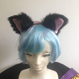 猫耳 カチューシャ ふわふわ コスプレ 黒(小道具)