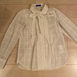 バーバリーブルーレーベル(BURBERRY BLUE LABEL)のBlue Label 白チェックシフォンブラウス(シャツ/ブラウス(長袖/七分))