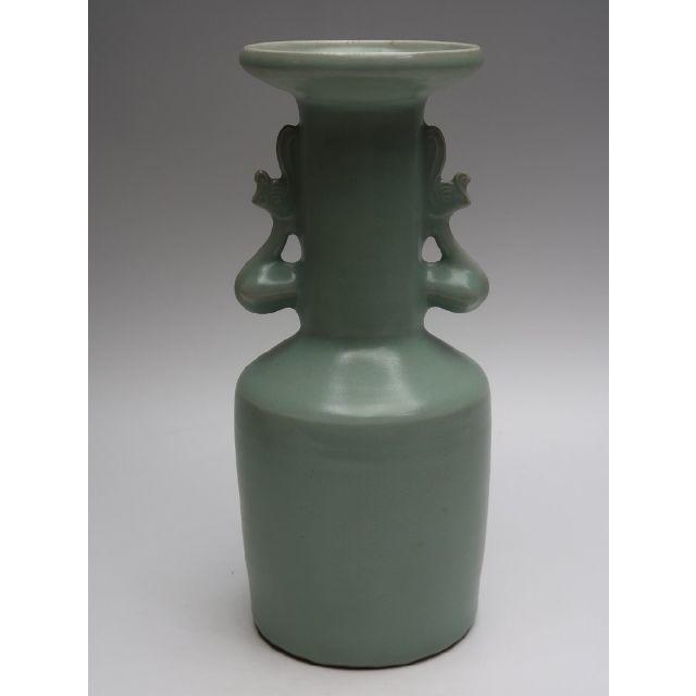 青磁花瓶 鳳凰文双耳花瓶 汝洲窯 中国宋時代美術焼物 c021816