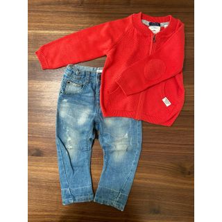 ザラキッズ(ZARA KIDS)の【美品】ZARAデニム&カーディガンセット1-1.6才(ニット/セーター)