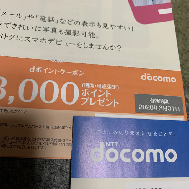 NTTdocomo(エヌティティドコモ)のドコモ　dポイントクーポン チケットの優待券/割引券(その他)の商品写真