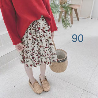 【90cm】花柄コーデュロイスカート《新品未使用》(スカート)