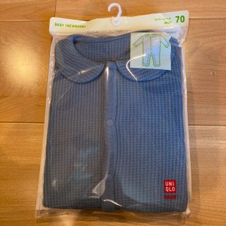 ユニクロ(UNIQLO)の新品 UNIQLO ユニクロ ワッフル カバーオール ロンパース 70 ブルー(カバーオール)